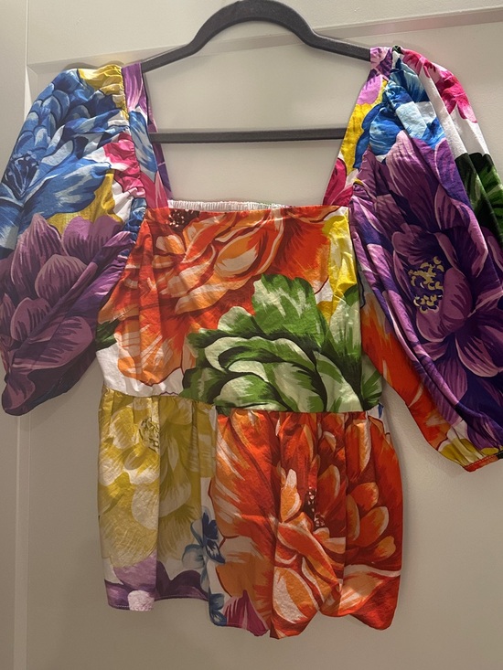 FARM Rio Tops - FARM Rio Bold Floral Puff-Sleeve Square Neck Top - Multicolor